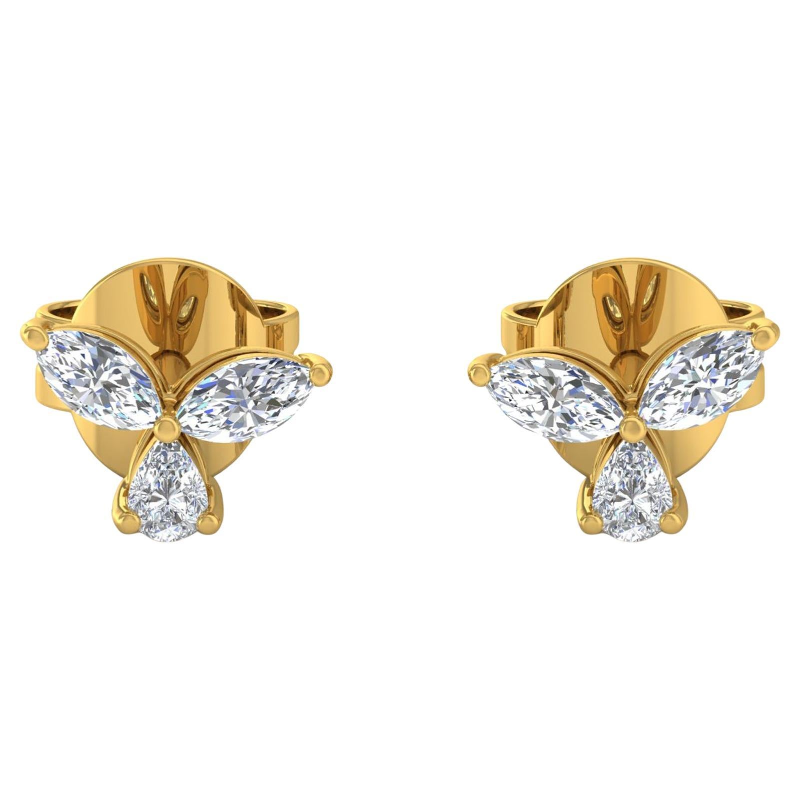 Orecchini con diamante naturale da 0,60 carati SI/H Pear Marquise in oro giallo 14 carati in vendita