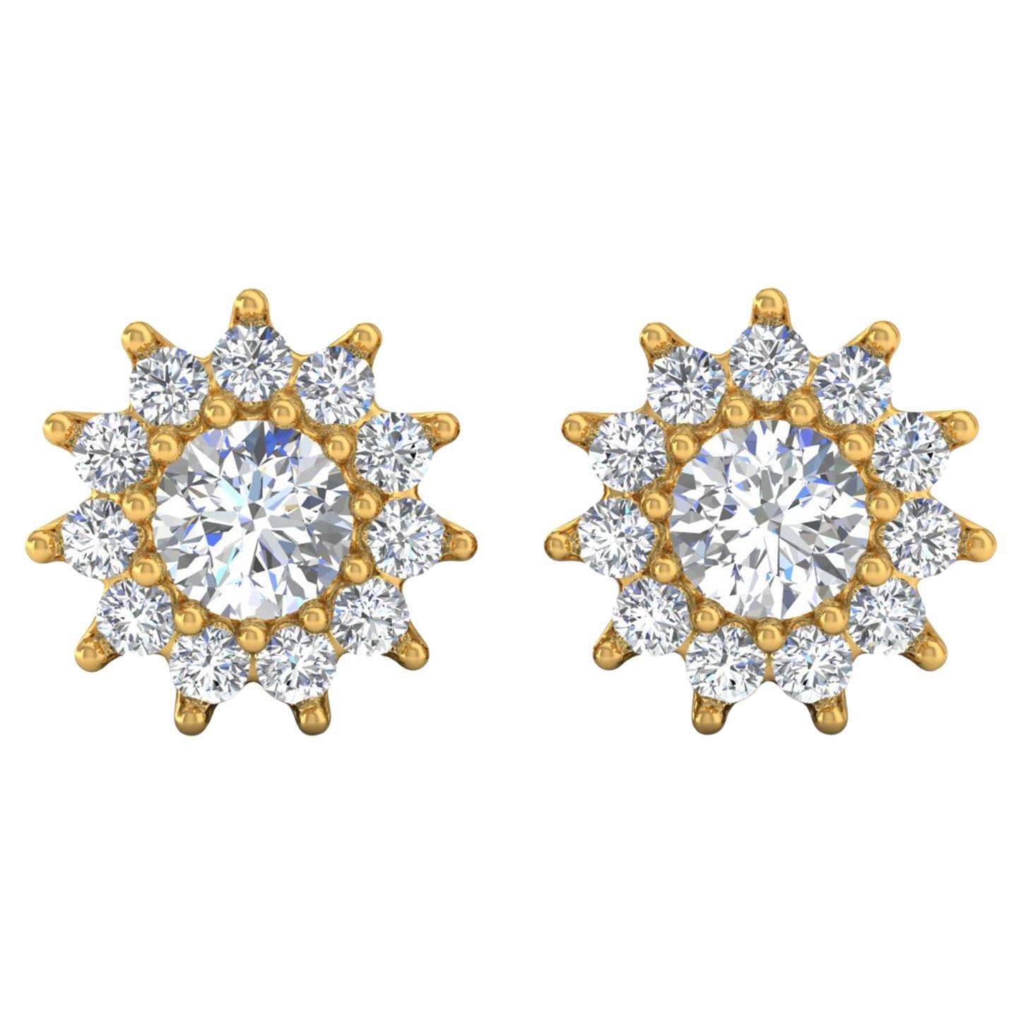 Boucles d
oreilles en or jaune 18 carats avec diamants ronds et brillants de 1/4 carat SI/H