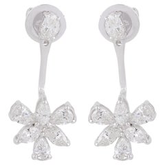 Real 2 Carat Pear 
Marquise Diamond Jacket Earrings 14 Karat White Gold Jewelry