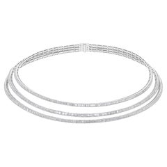 9.20 Carat SI/H Baguette Diamond Three Stand Choker Necklace 14 Karat White Gold