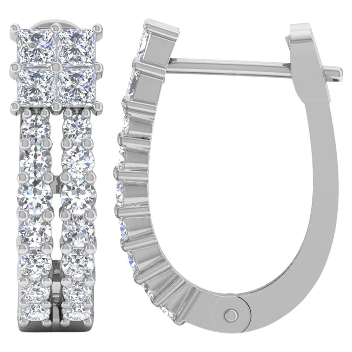 Pendientes de diamantes talla brillante redonda cuadrada SI/H de 0,94 quilates y oro blanco de 18 quilates en venta