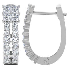 Pendientes de diamantes talla brillante redonda cuadrada SI/H de 0,94 quilates y oro blanco de 18 quilates