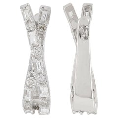 Orecchini a cerchio con diamanti da 1,58 carati taglio tondo Baguette SI/H Oro bianco 10 carati