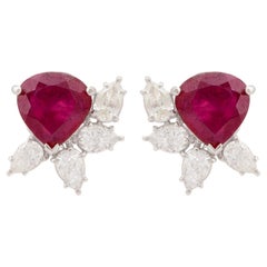 Ohrstecker mit birnenroten Edelsteinen SI/H Diamant 14k Weißgold Handgefertigter Schmuck