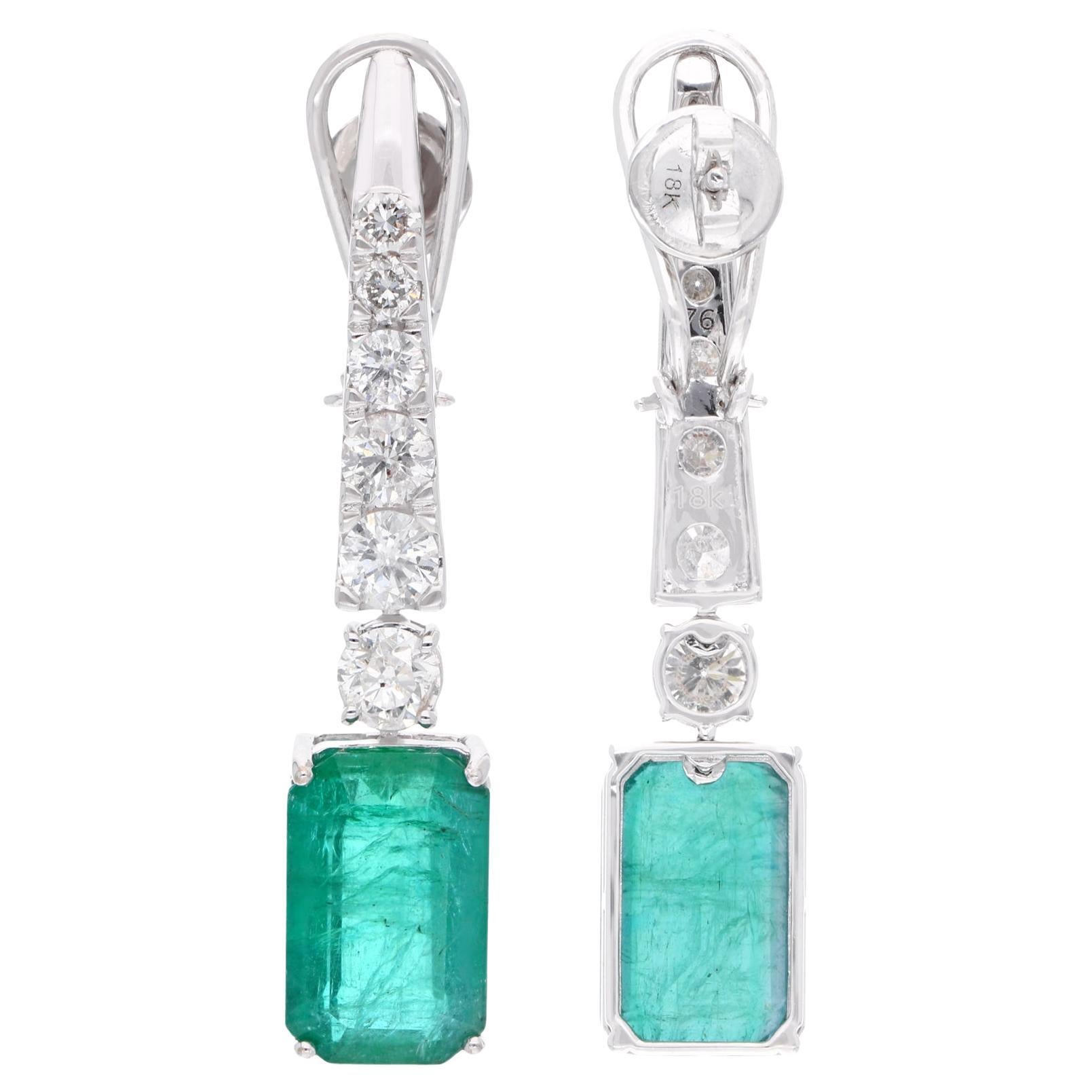 14,84 Ct. Pendientes colgantes de esmeralda de Zambia 3,06 qt. Diamante SI/H Oro Blanco 18k
