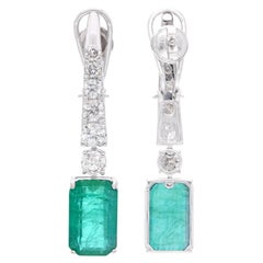 14,84 Ct. Pendientes colgantes de esmeralda de Zambia 3,06 qt. Diamante SI/H Oro Blanco 18k
