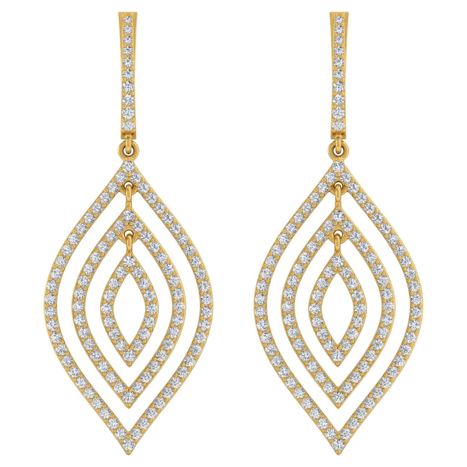 2,40 Carati SI Chiarezza HI Colore Diamante Fine Orecchini Dangle Oro Giallo 10 Carati