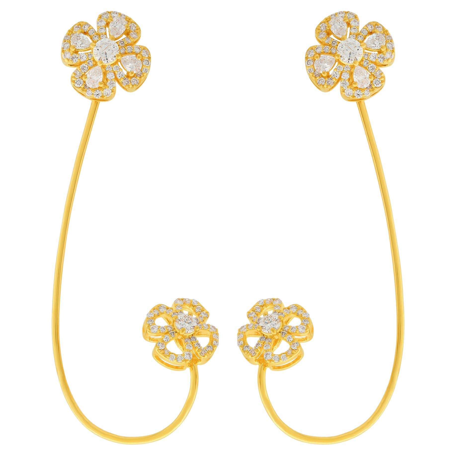 Pendientes Puño Pera Diamante SI/HI Natural Oro Amarillo 18 Kilates Joyería Fina
