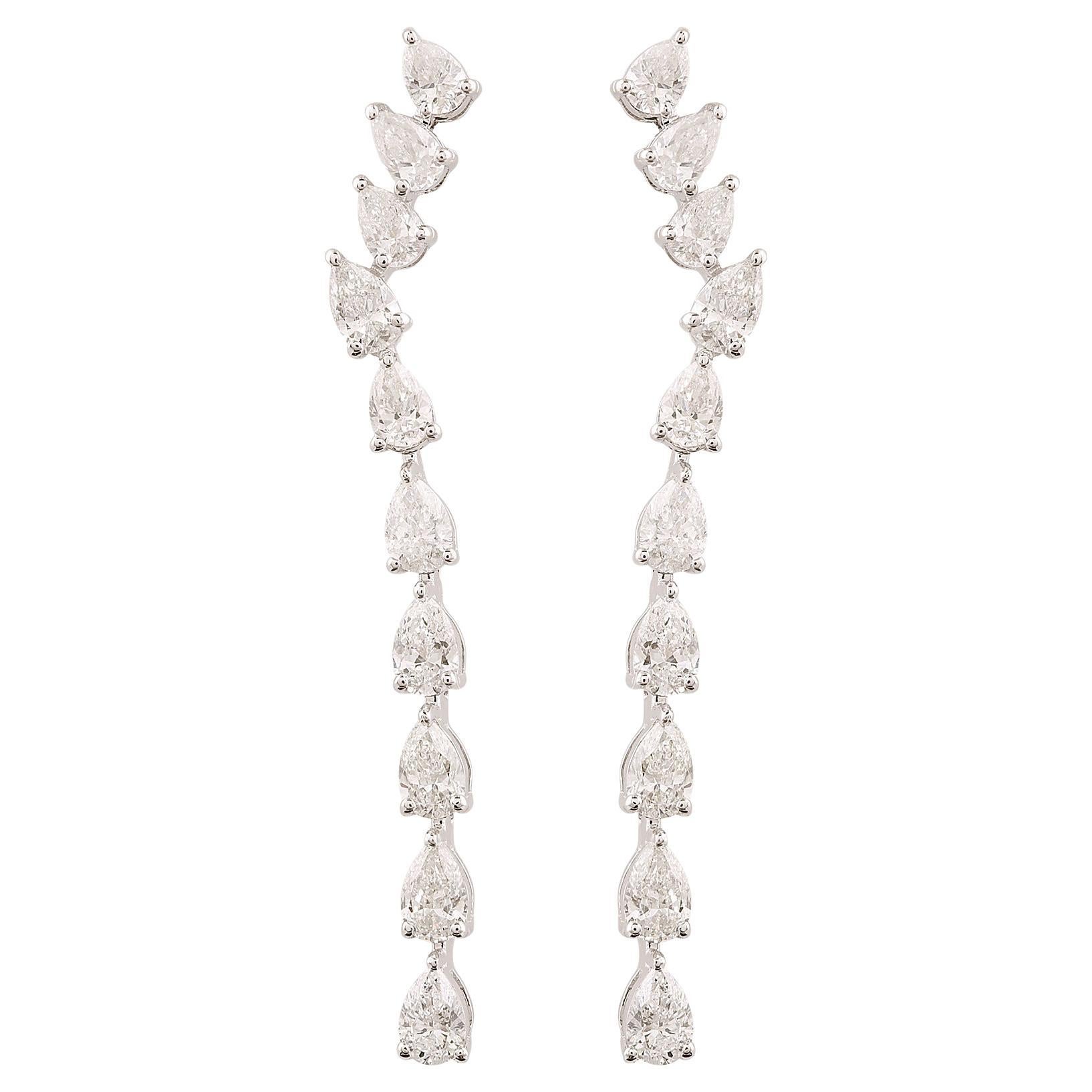2.63 Carat SI Clarity HI Color Pear Diamond Stick Earrings 18 Karat White Gold For Sale