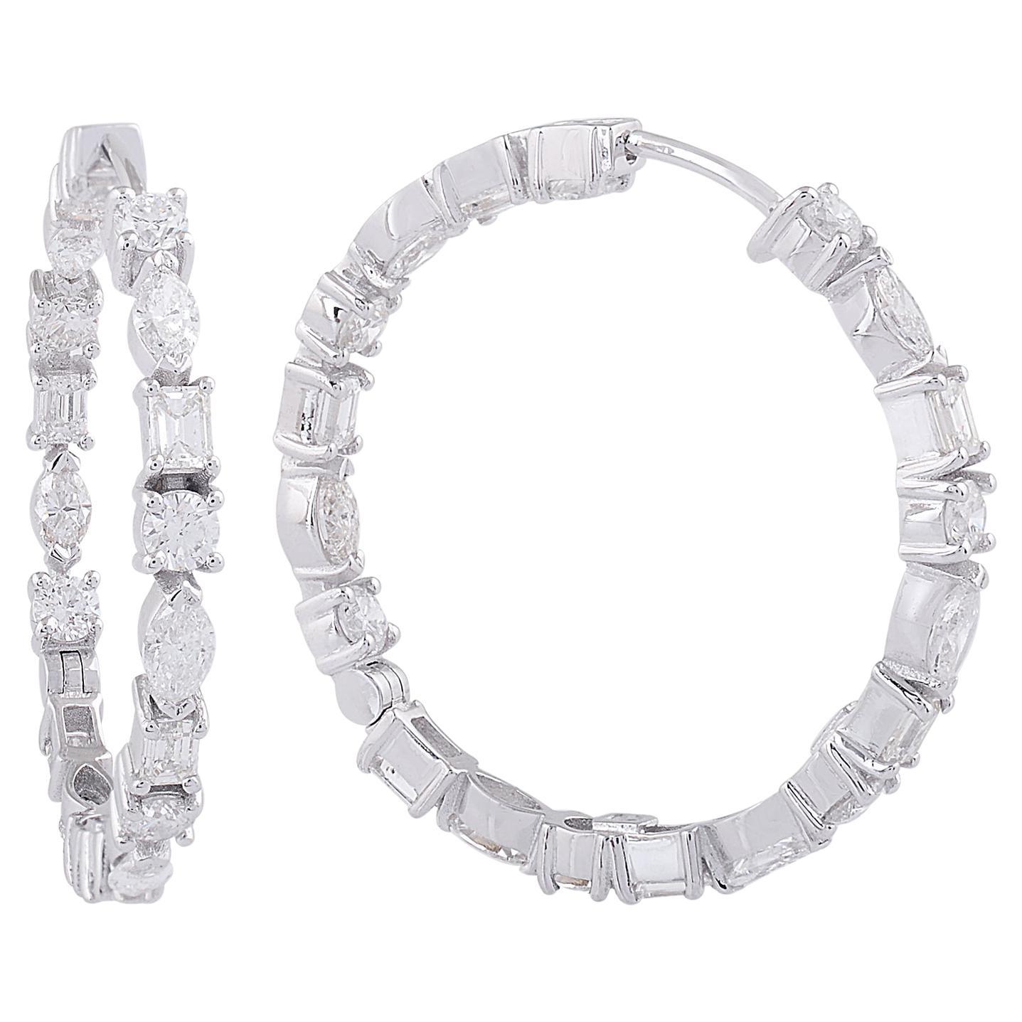 SI Clarity HI Color Diamond Hoop Earrings 18 Karat White Gold Handmade Jewelry (Boucles d
oreilles en or blanc 18 carats)