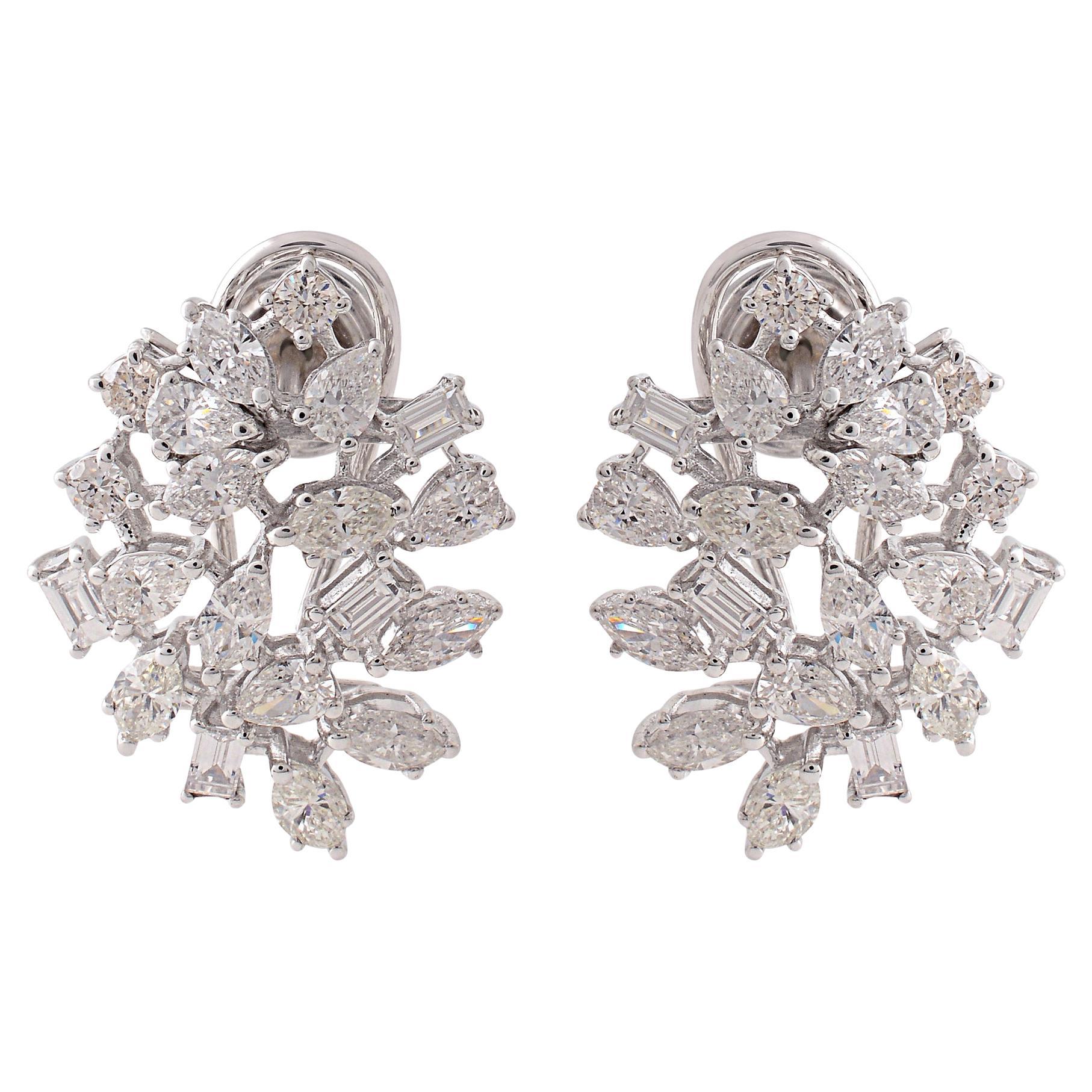 2.65 Carat SI Clarity HI Color Diamond Leaf Stud Earsings 18k White Gold Jewelry