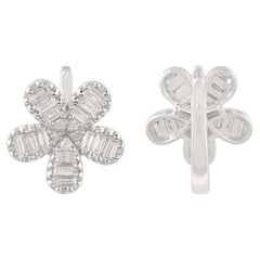 Pendientes flor de diamantes baguette de 1,01 quilates Joyería de oro blanco macizo de 18 quilates