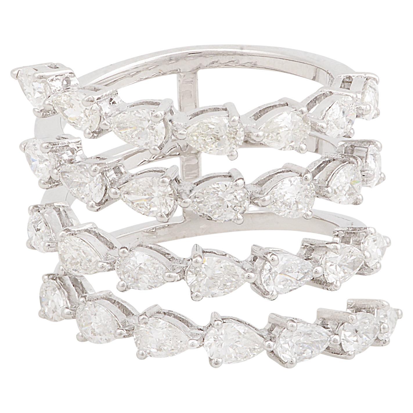 3 Quilates SI Claridad HI Color Pera Corte Brillante Anillo Envolvente de Diamantes 18k Oro Blanco