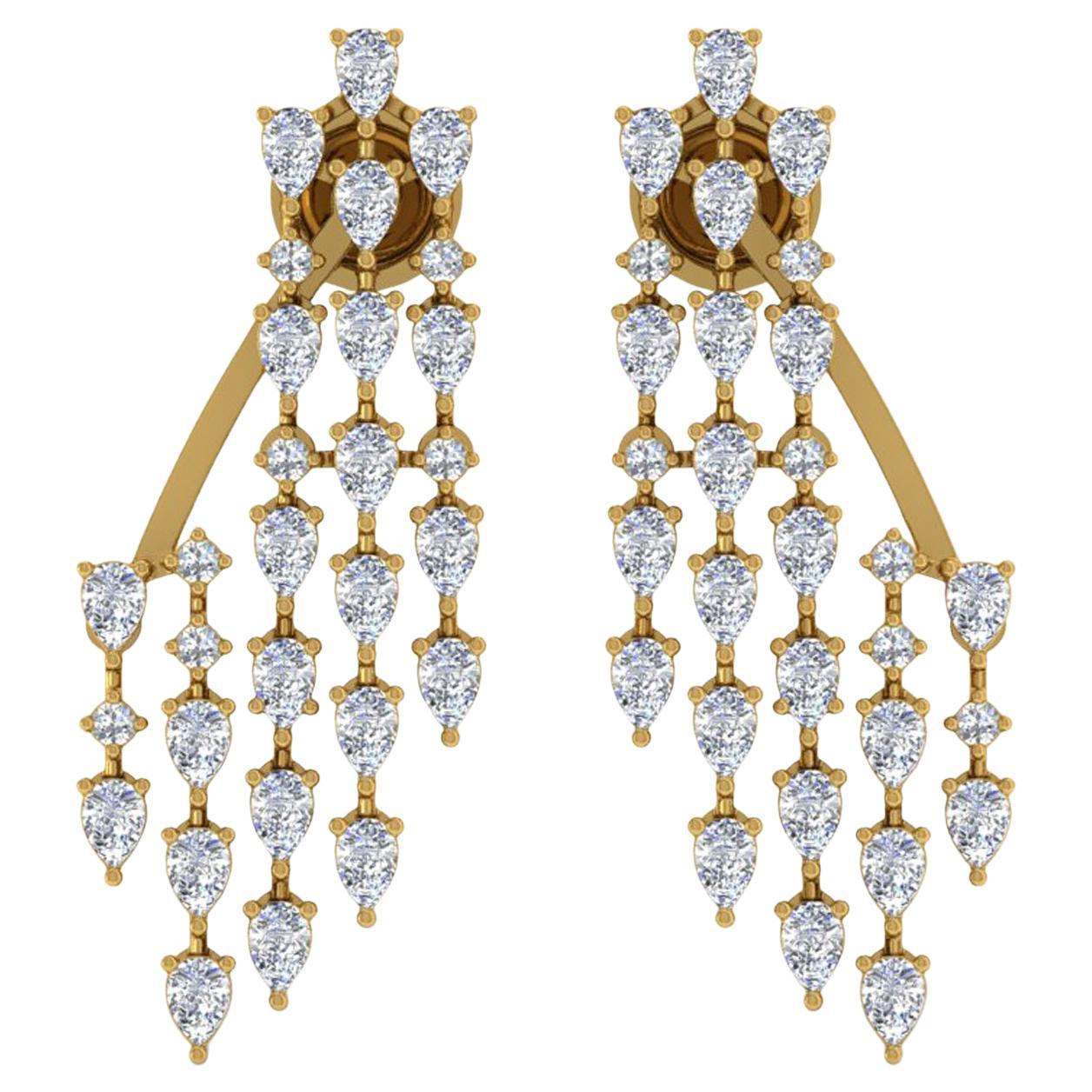 Orecchini di diamanti da 3,20 carati SI/H Pear Round Brilliante Cut Oro giallo 18 carati