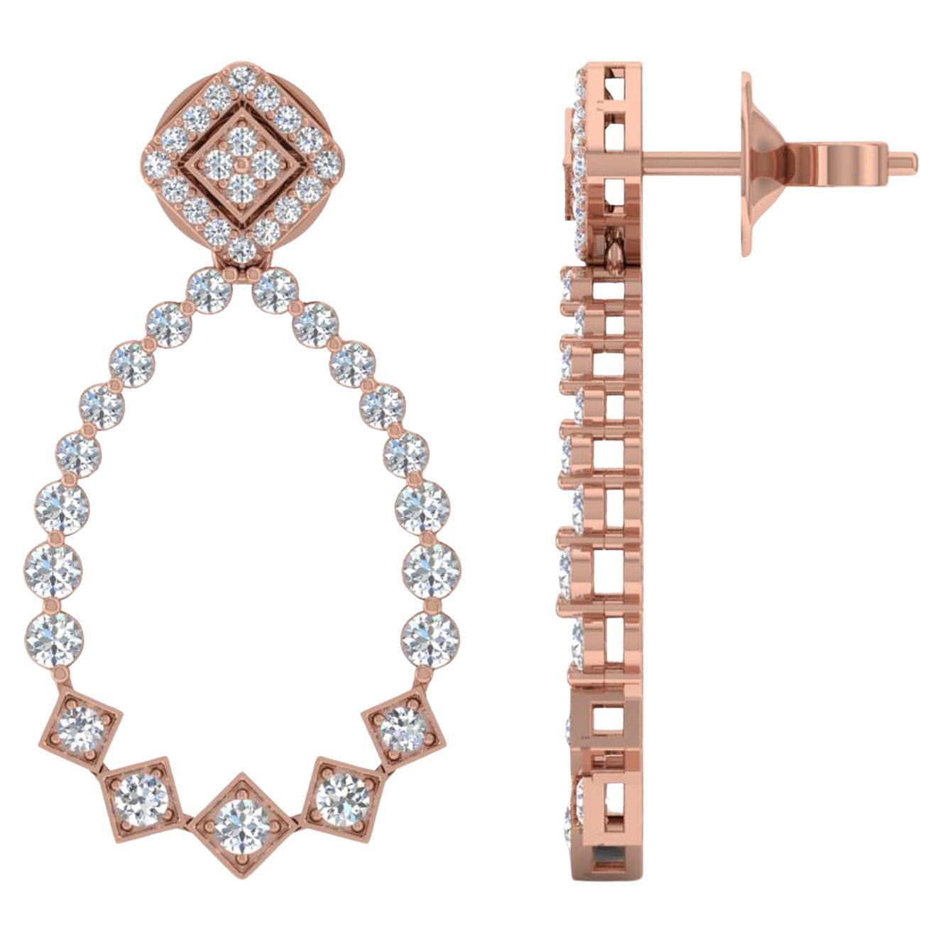 Pendientes de diamantes talla brillante redonda SI/H de 1,6 quilates Joyas de oro rosa de 18 quilates