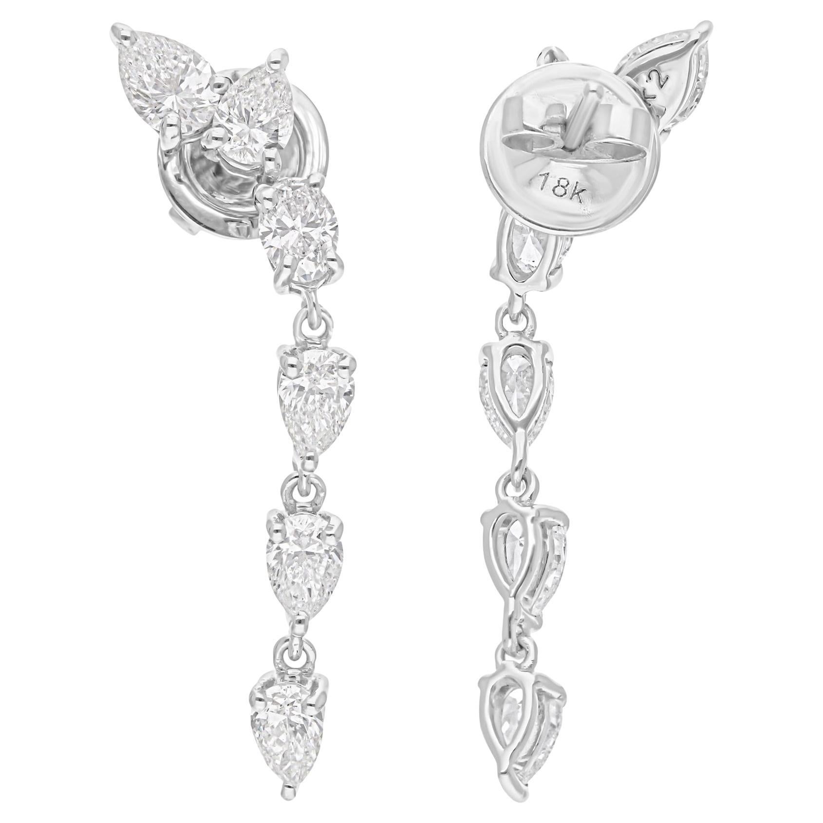 2.33 Carat SI/H Pear Oval Brilliant Cut Diamond Dangle Earrings 18k White Gold