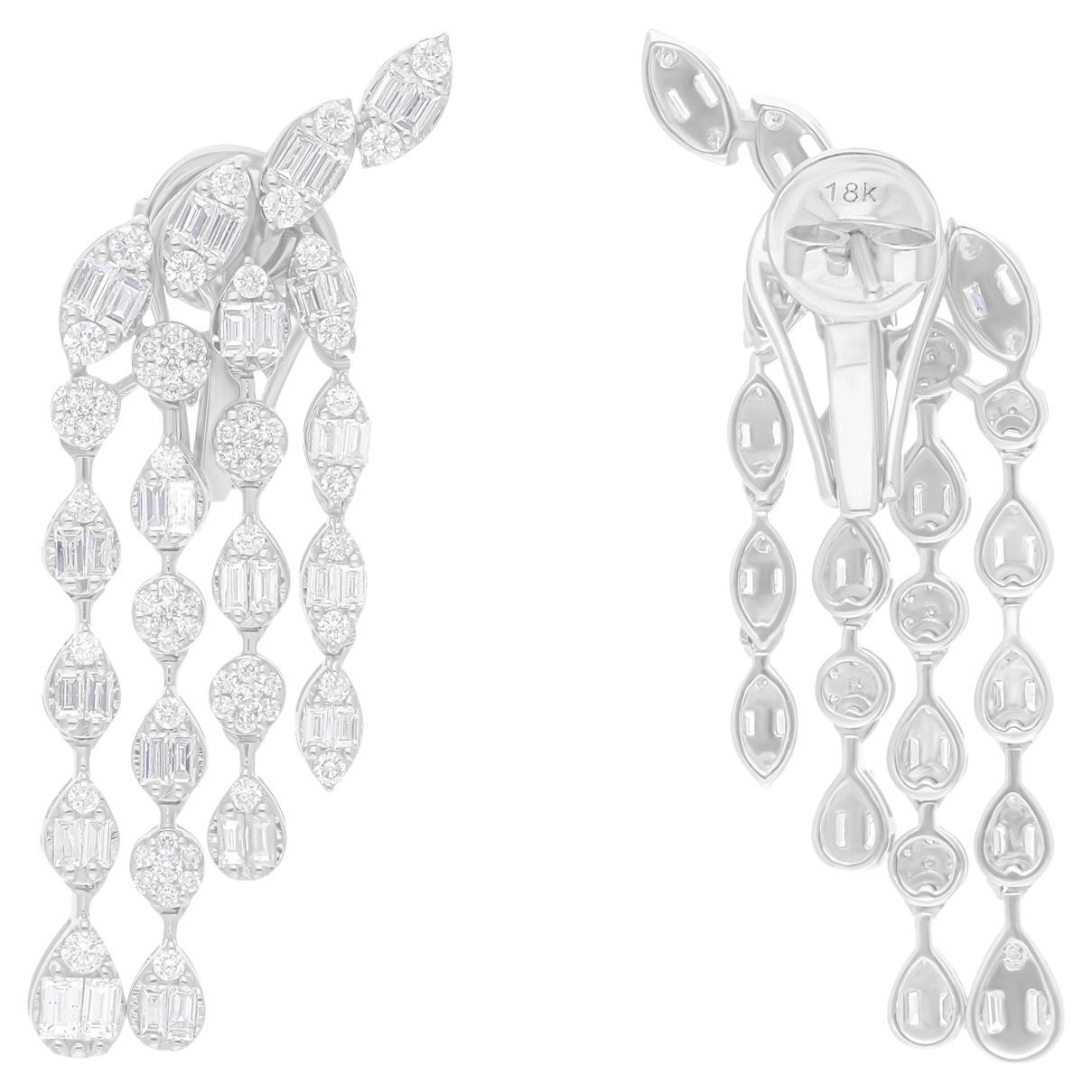 2,73 Karat SI/H Baguette-Diamant-Kronleuchter-Ohrringe aus 18 Karat Weißgold Schmuck