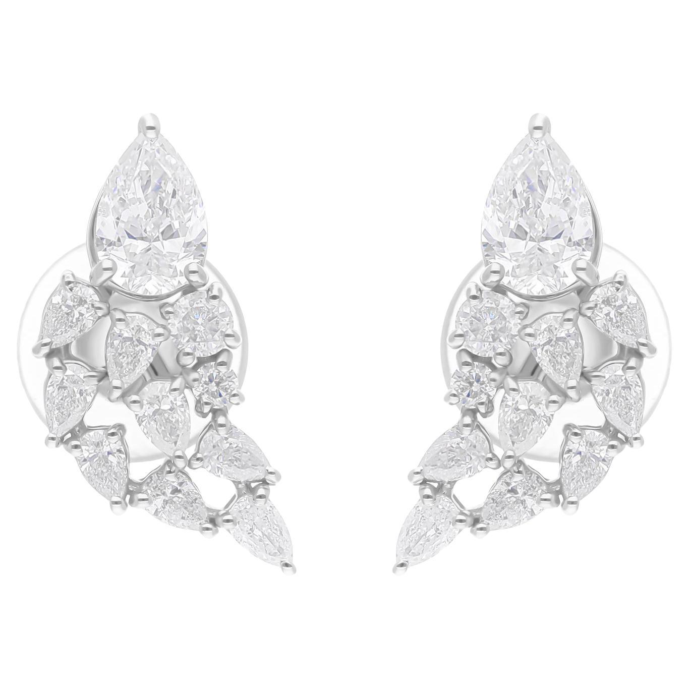 2.09 Carat SI/H Pear Round Brilliant Cut Diamond Earrings 18 Karat White Gold