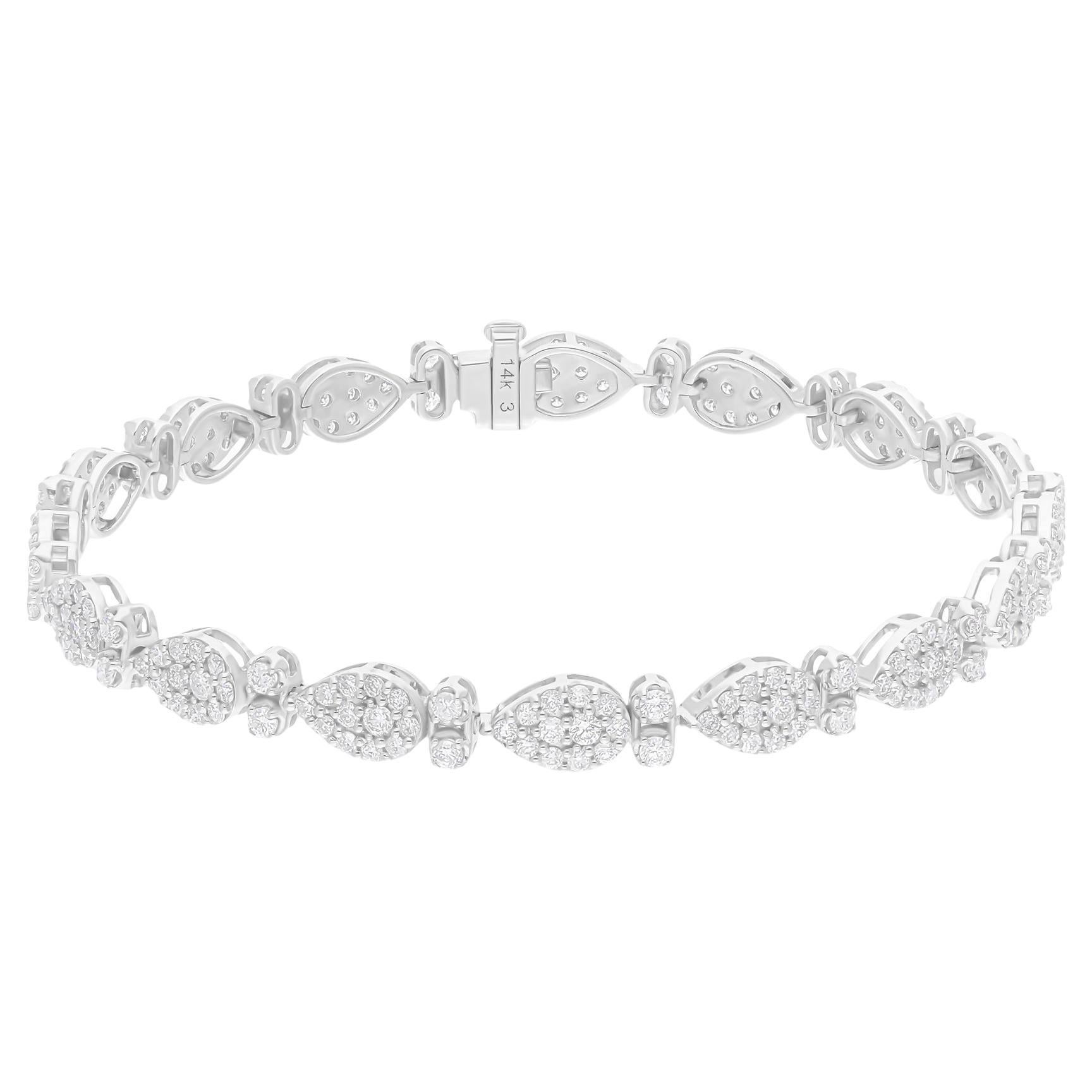 2.35 Carat SI/H Round Brilliant Cut Diamond 14k White Gold Pear Charms Bracelet en vente