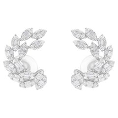 Pendientes de diamantes baguette redondos SI/H de 1,21 quilates Joyas de oro blanco de 18 quilates