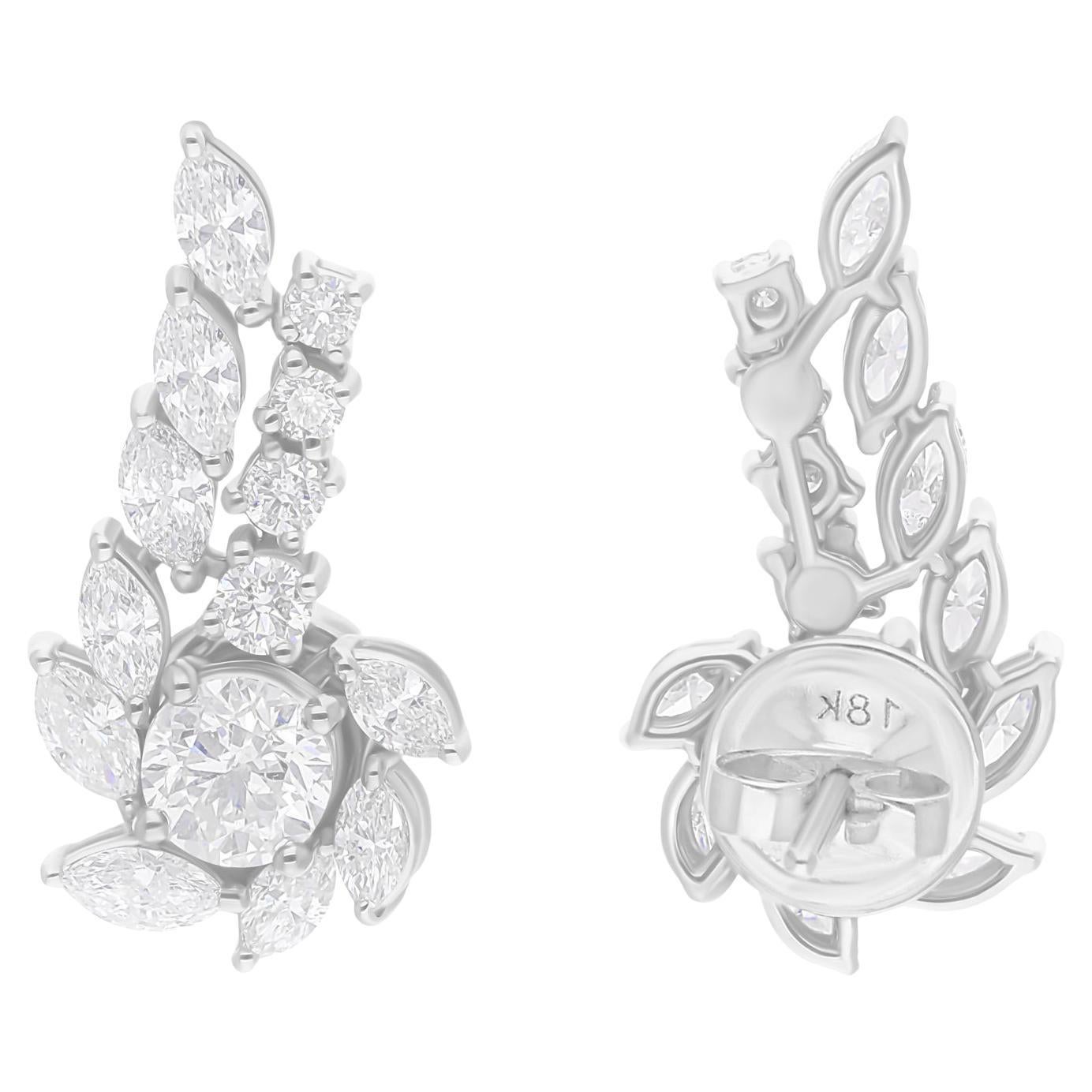 Orecchini con diamanti tondi marquise naturali da 2,62 carati SI/H Oro bianco 18 carati