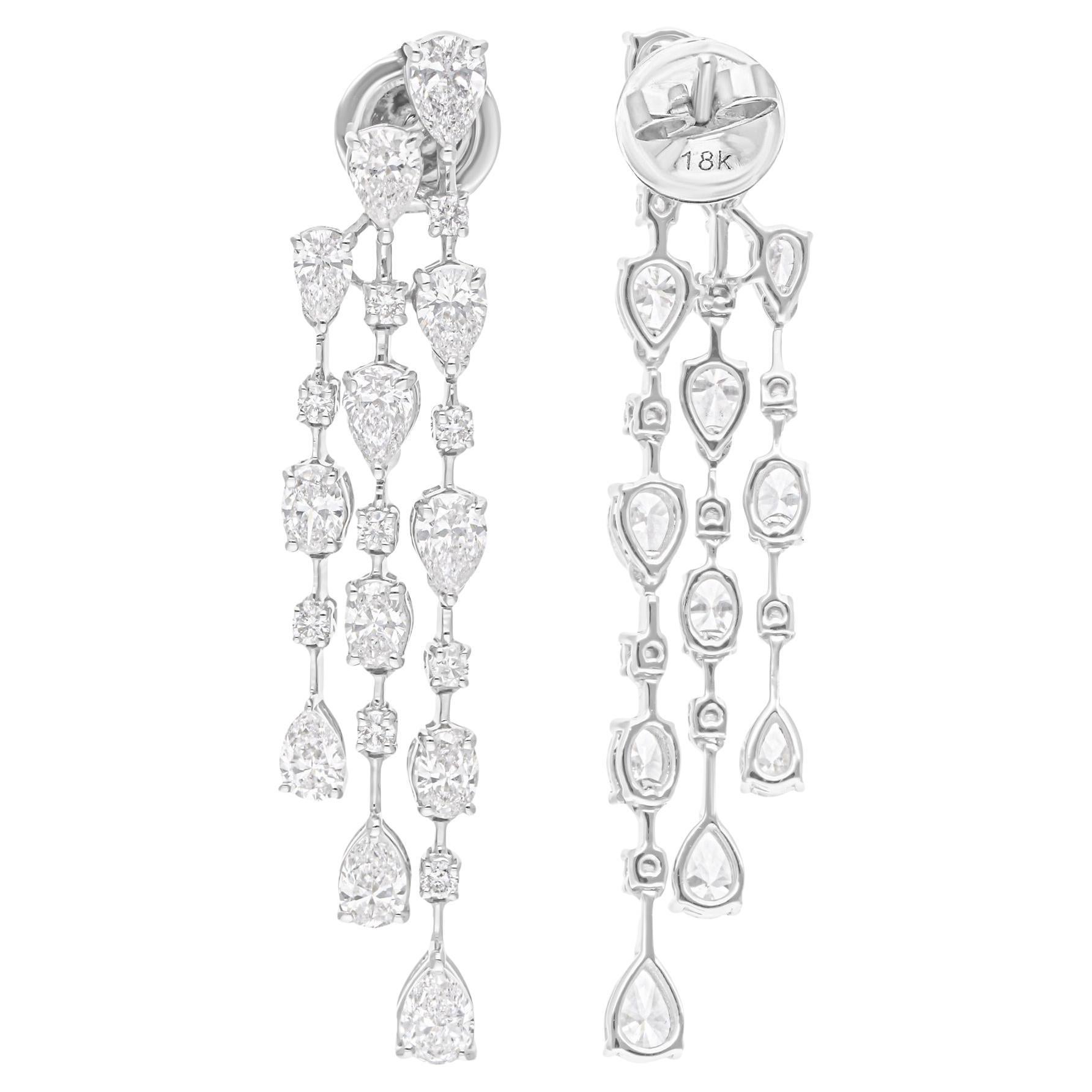 Real 3,75 Karat SI/H Multi Shape Diamant-Kronleuchter-Ohrringe aus 18 Karat Weißgold