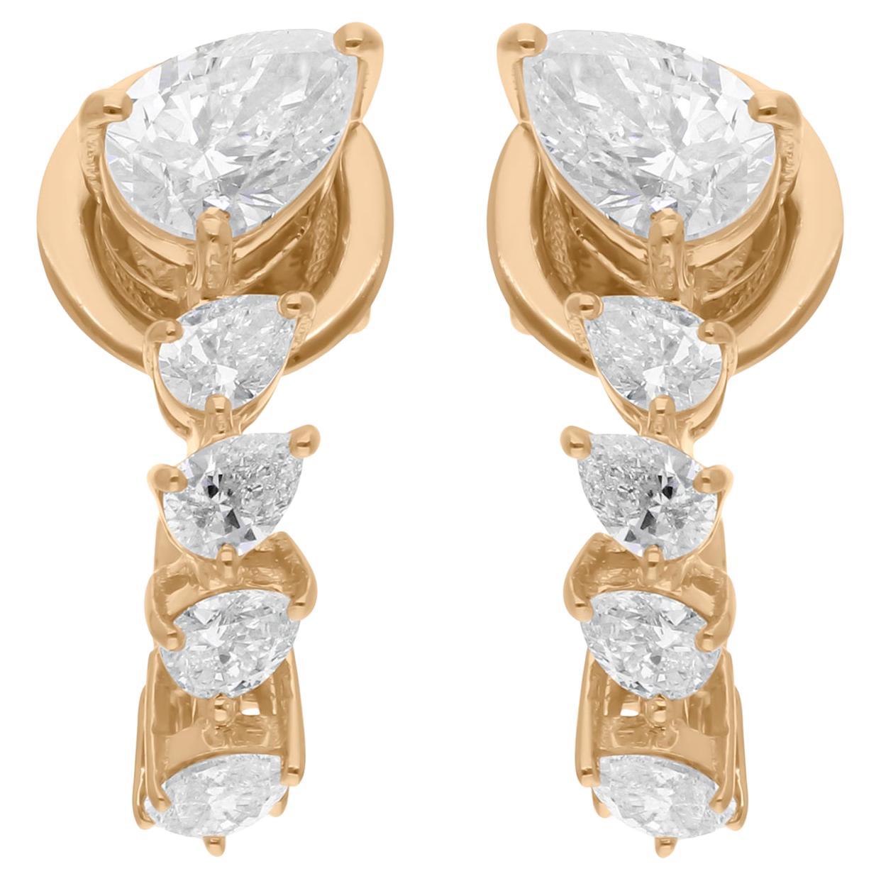 Orecchini a cerchio con diamanti taglio pera e brillante da 1,45 carati SI/H Oro giallo 18 carati