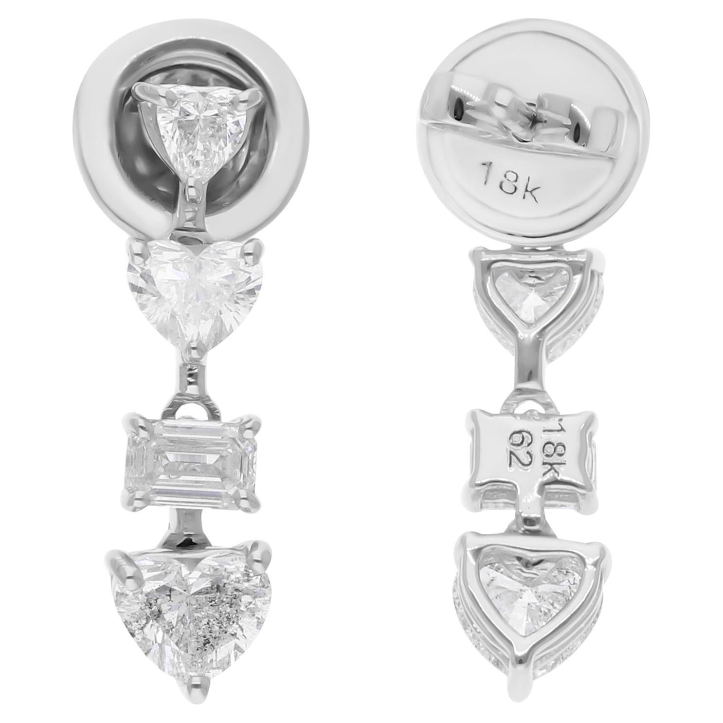 Pendientes de diamantes naturales talla esmeralda corazón SI/H de 1,55 quilates y oro blanco de 18 quilates