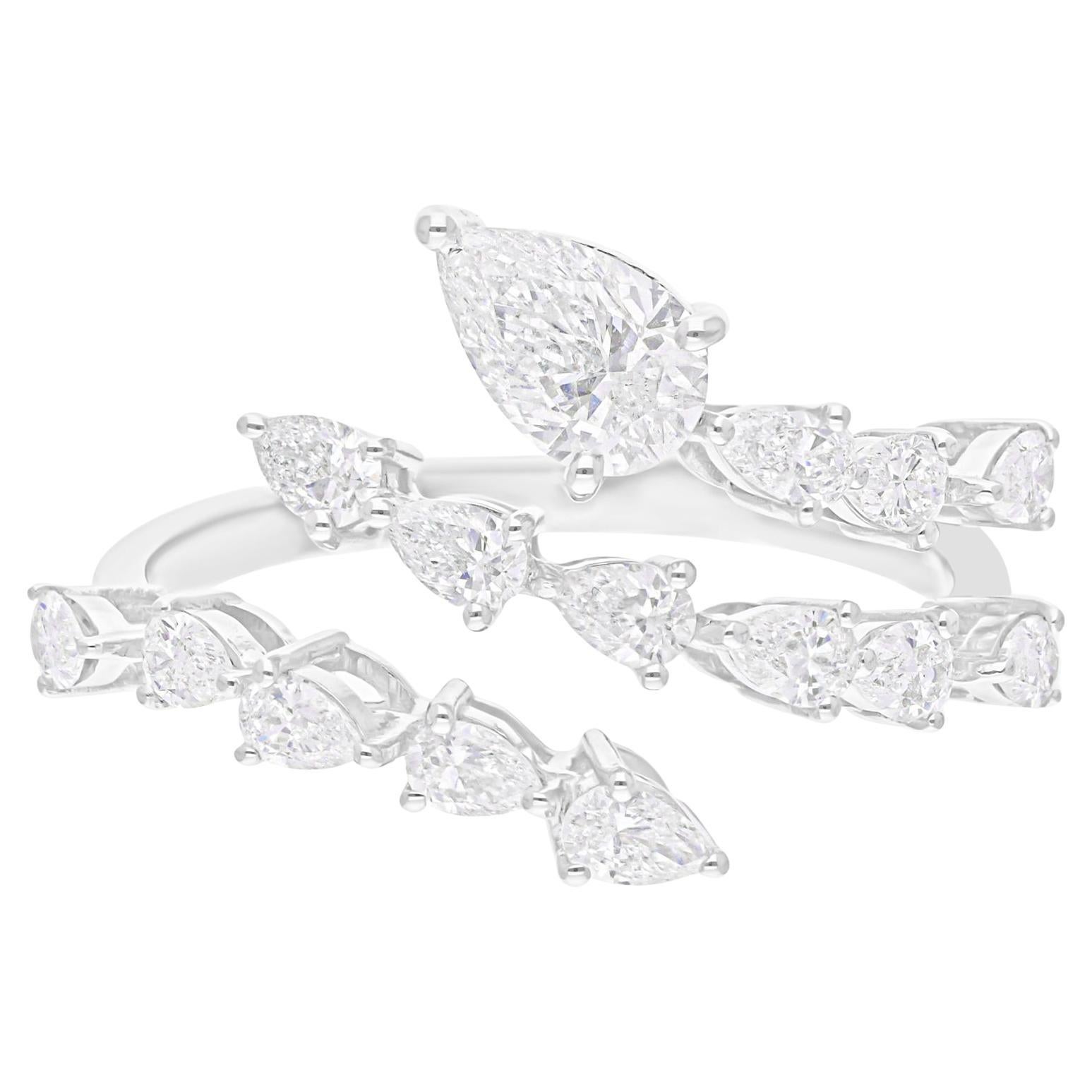 1.18 Carat SI/H Pear Brilliant Cut Diamond Wrap Ring 18 Karat White Gold Jewelry