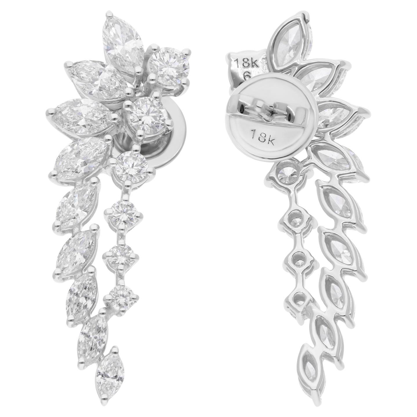 Pendientes de diamantes talla brillante redonda marquesa SI/H de 2,86 quilates y oro blanco de 18k