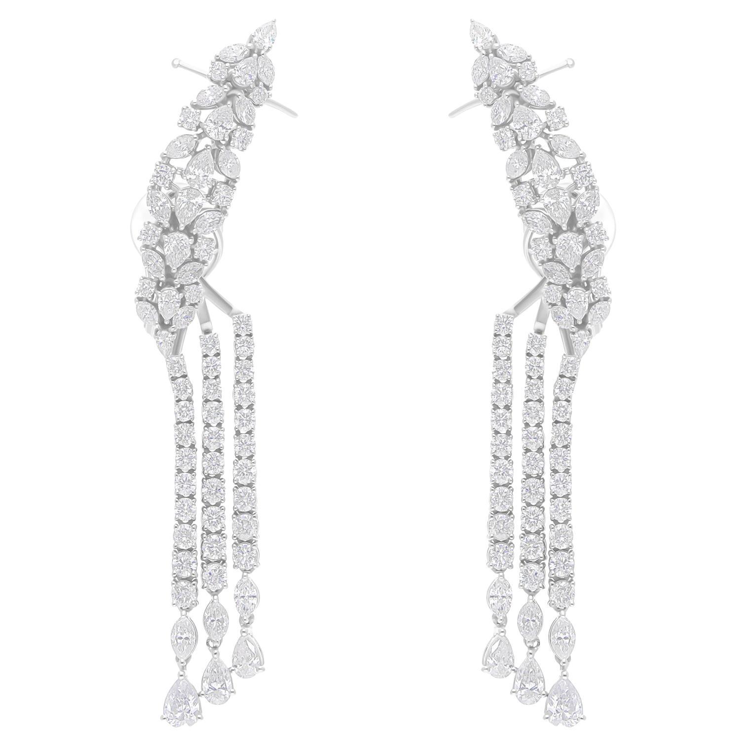 Natural 7.48 Carat SI/H Multi Shape Diamond Earrings 18 Karat White Gold Jewelry