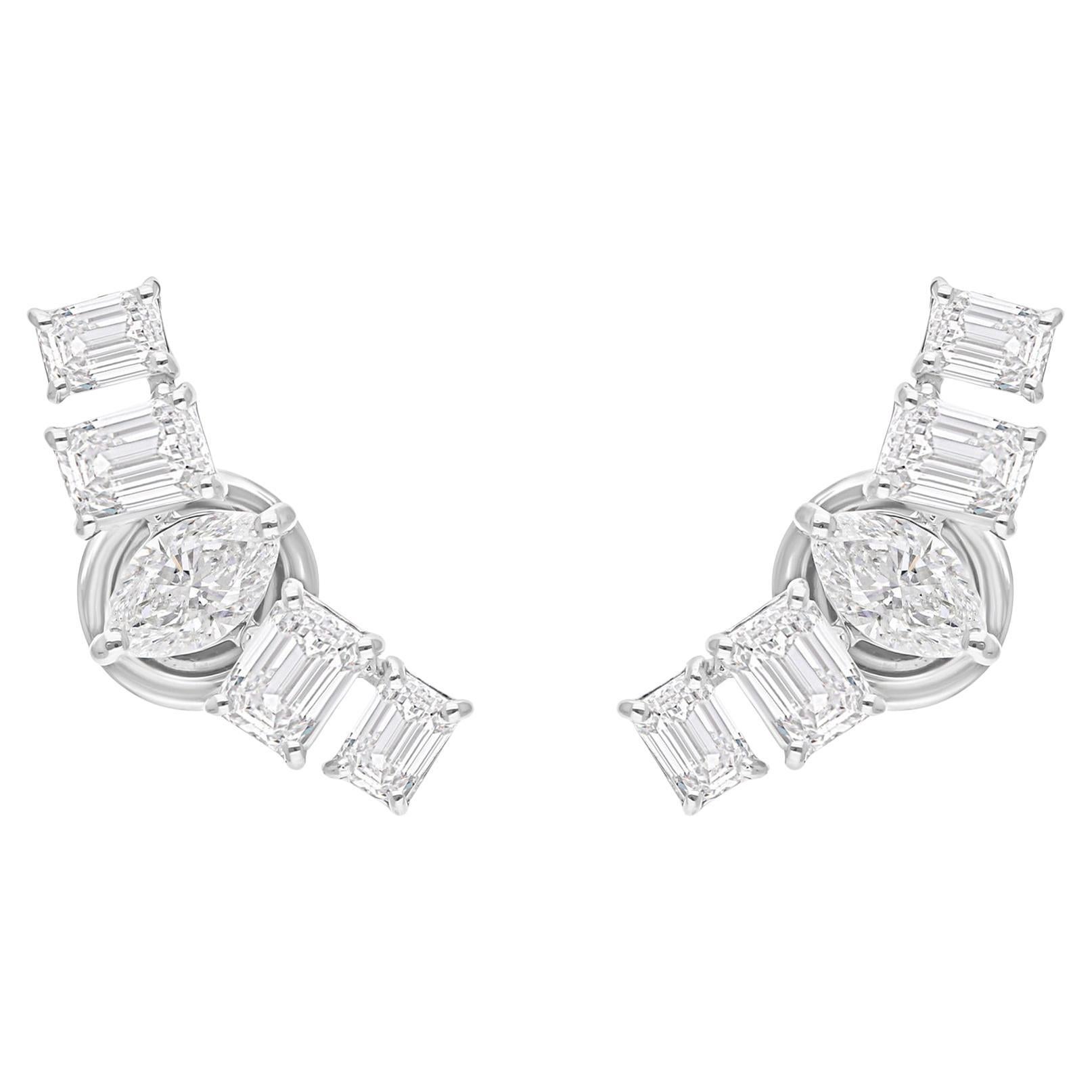 Pendientes curva de diamantes talla esmeralda marquesa SI/H de 2,39 quilates y oro blanco de 14 quilates en venta