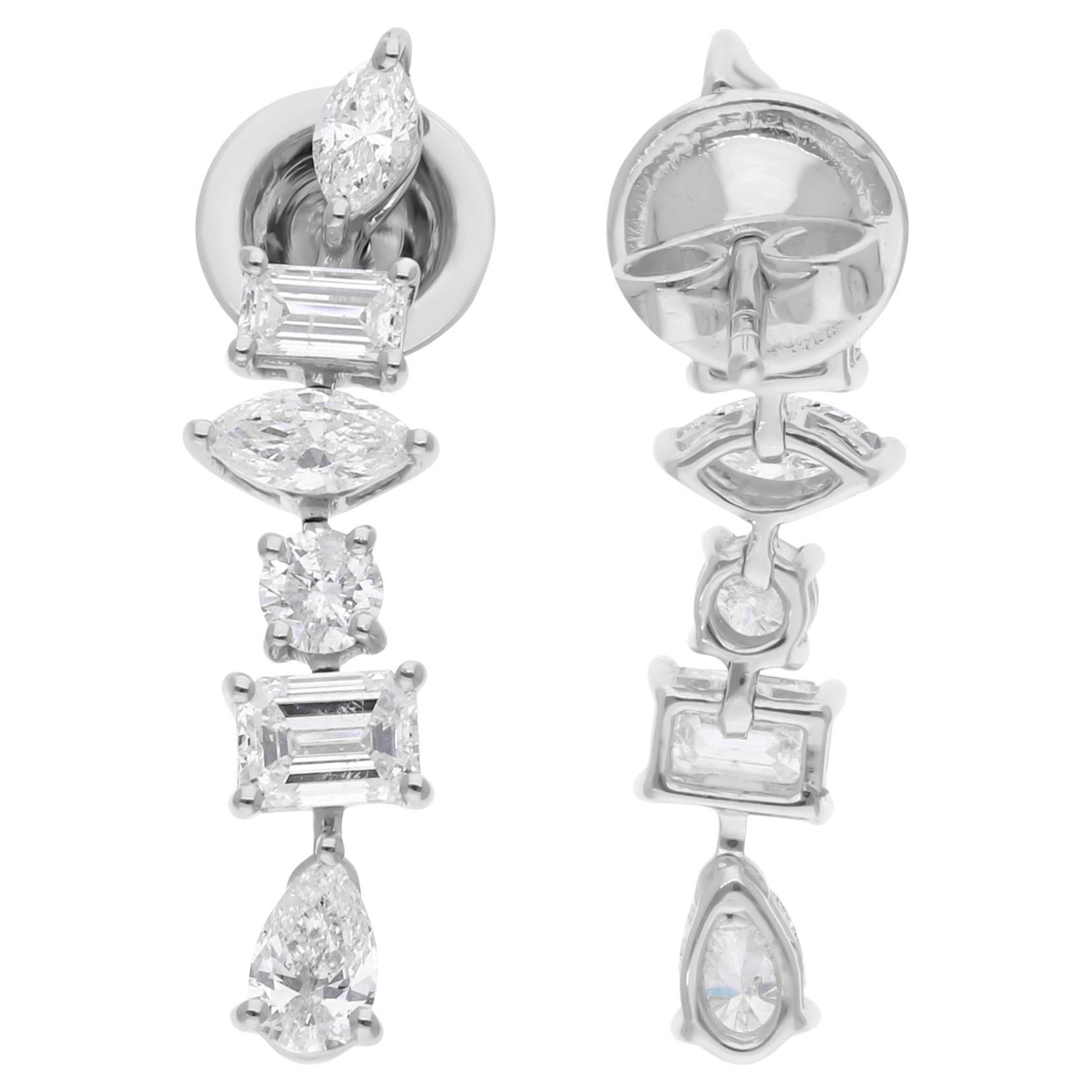 Pendientes de diamantes multiforma SI/H naturales de 1,77 quilates Joyas de oro blanco de 18 quilates