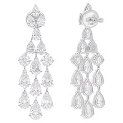 Boucles d'oreilles chandelier en or blanc 14 carats avec diamants ronds taille poire de 10,15 carats SI/H