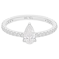 Real Anillo de diamantes talla brillante redonda pera SI/H de 0,87 quilates y 14 quilates de oro blanco