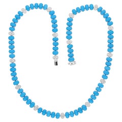 Turchese ovale naturale da 31,61 carati 1,8 carati SI/H Diamante 14k Catena in oro bianco