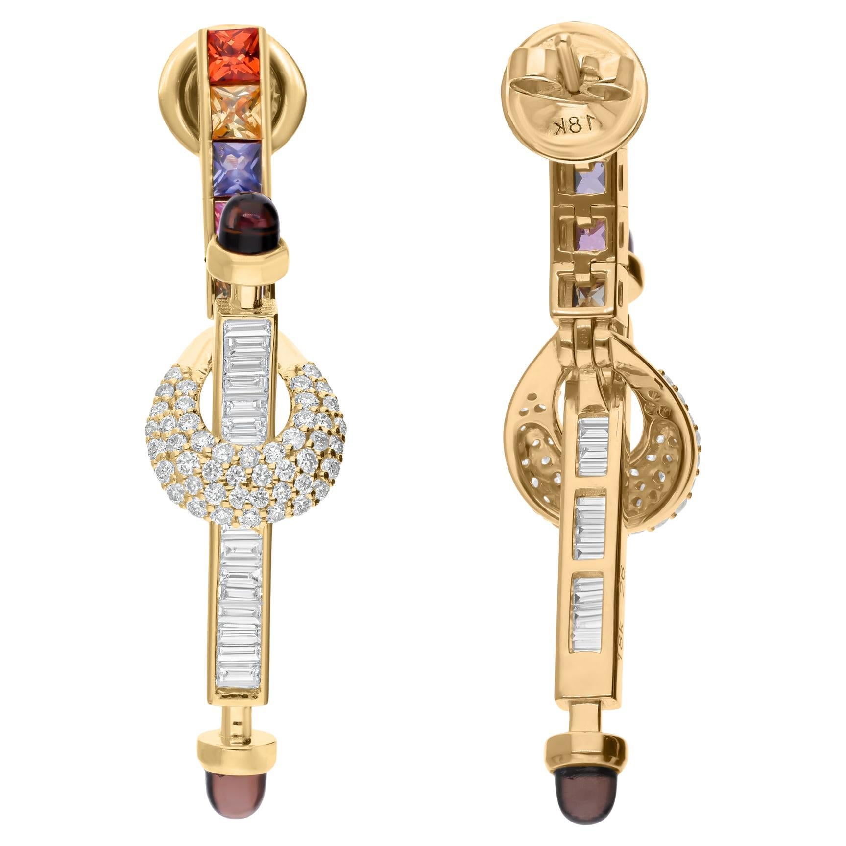 Orecchini Smokey Multi Zaffiro Vero SI/H Diamante Gioielli in oro giallo 14 carati in vendita