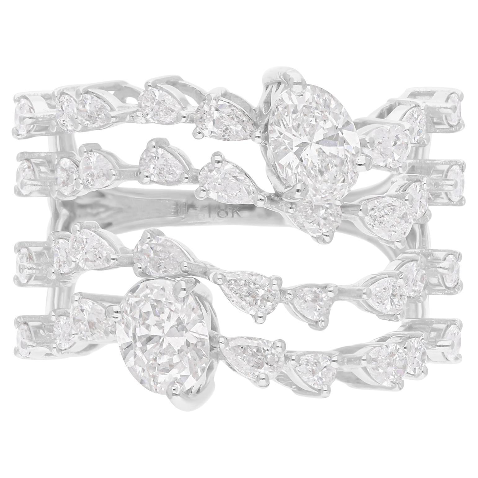 Natural 2.35 Carat SI/H Pear Round Diamond Ring 18 Karat White Gold Fine Jewelry