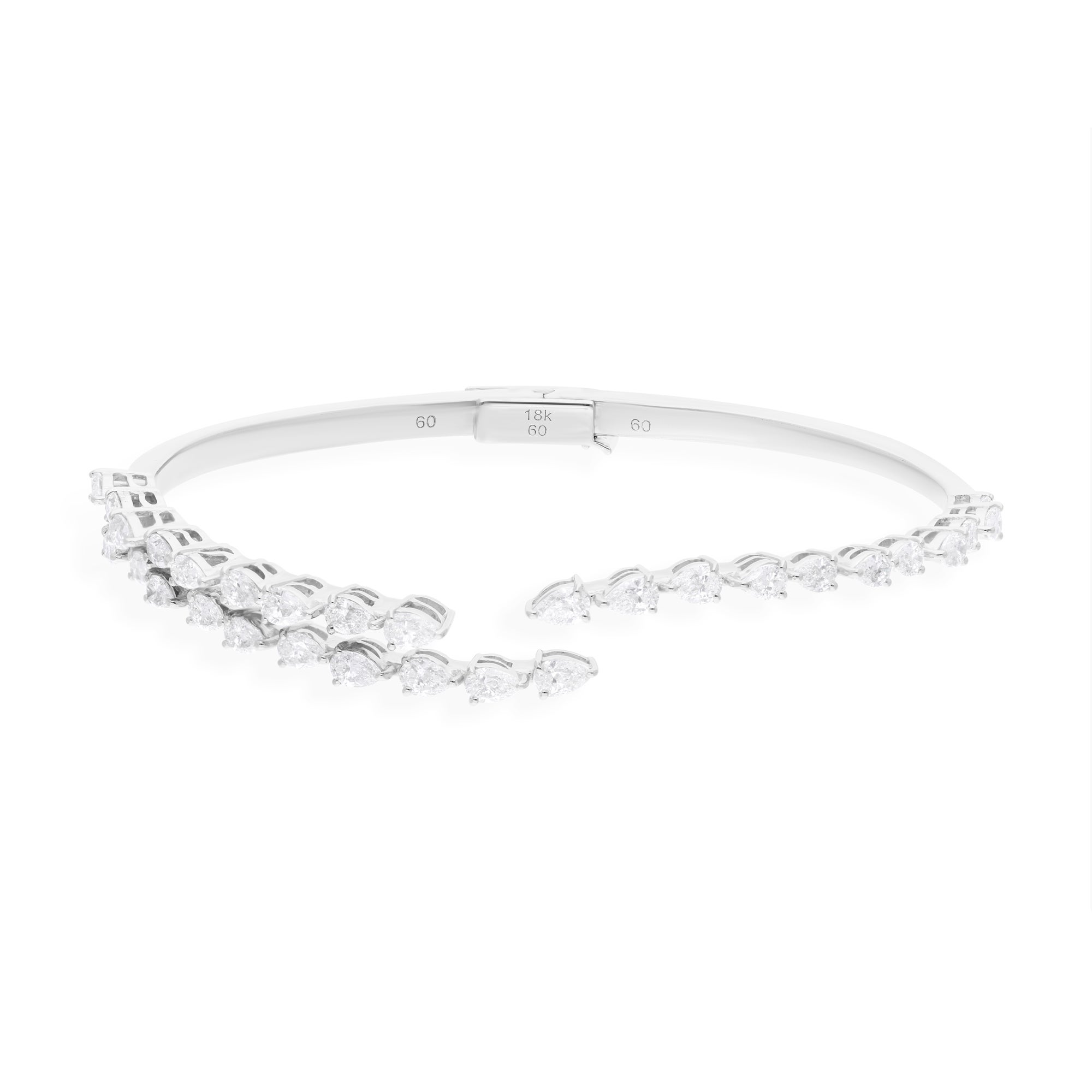 2,85 Carati SI/H Pear Brilliant Cut Diamond Bangle Bracciale in oro bianco 18 carati