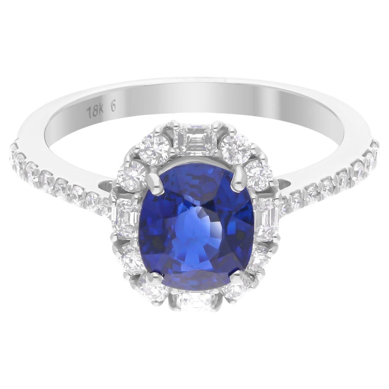 Anillo de zafiro azul natural SI/H Diamante Joyas de oro blanco de 14 quilates