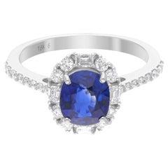 Anillo de zafiro azul natural SI/H Diamante Joyas de oro blanco de 14 quilates