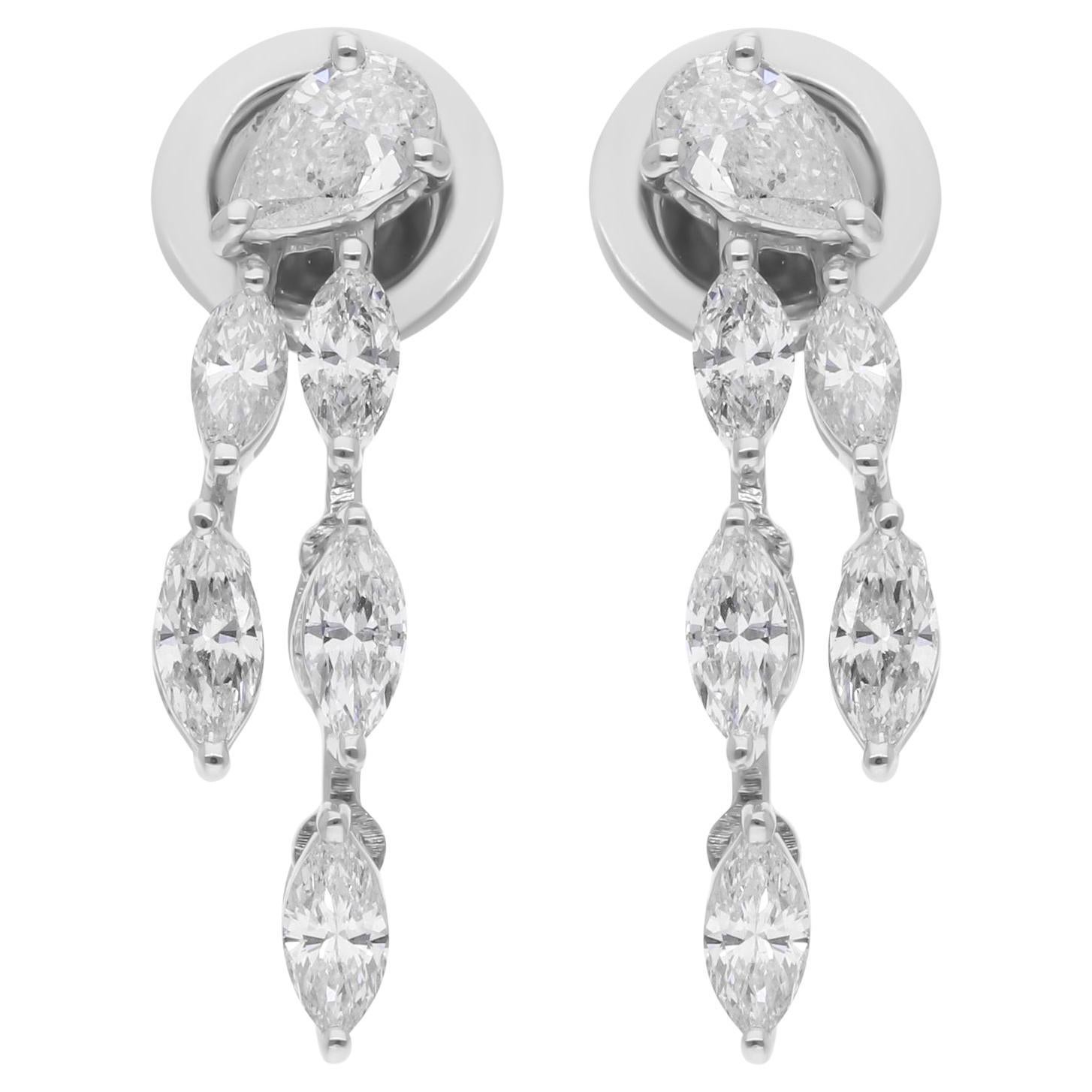 Orecchini di diamanti a pera e marquise da 1,15 carati SI/H reali, gioielli in oro bianco 14 carati