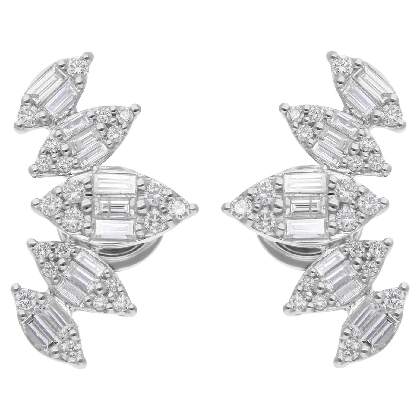 Pendientes de diamantes baguette SI/H naturales de 1,10 quilates Joyas de oro blanco de 14 quilates