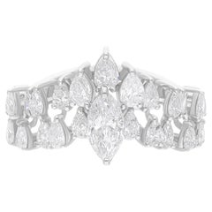 Anillo de diamantes en forma de pera marquesa SI/H de 1,81 quilates Joyas de oro blanco de 14 quilates