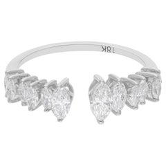Natural 0.85 Carat SI/H Marquise Diamond Cuff Ring 18 Karat White Gold Jewelry