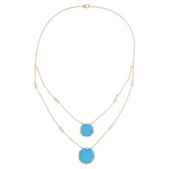 Collana di gemme di turchese naturale SI/H Diamante Gioielli in oro giallo 14 carati