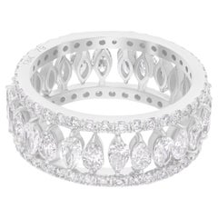 Anillo de dos bandas de diamantes pera SI/H naturales de 3,02 quilates Joyas de oro blanco de 18 quilates