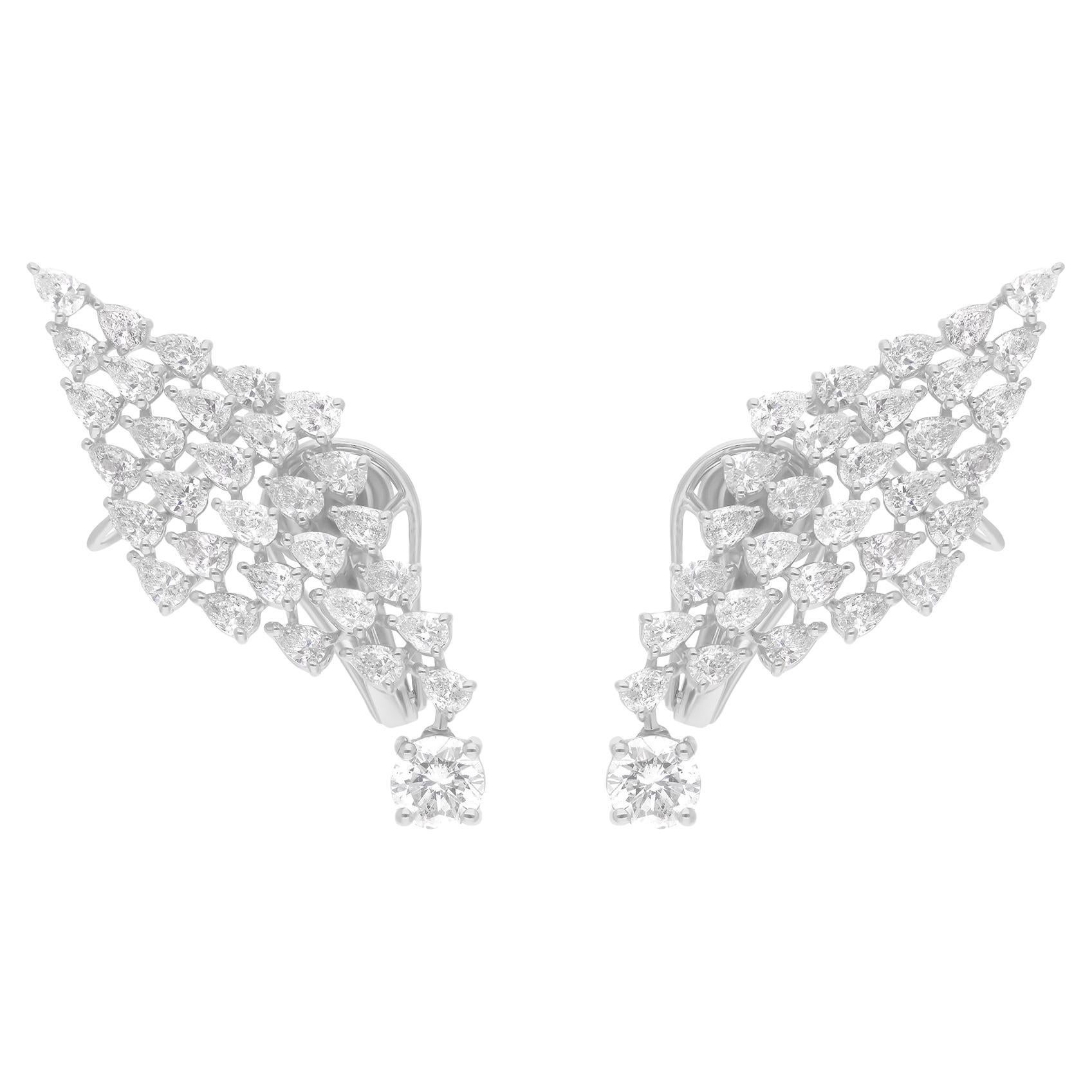 Boucles d'oreilles en or blanc 18 carats avec diamants ronds taille poire de 4,20 carats SI/H