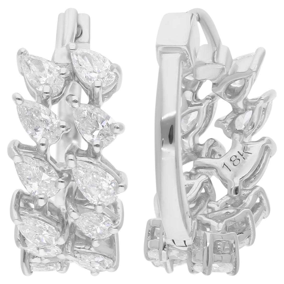 Pendientes de diamantes pera naturales de 1,37 quilates, claridad SI y color HI, oro blanco de 18 quilates