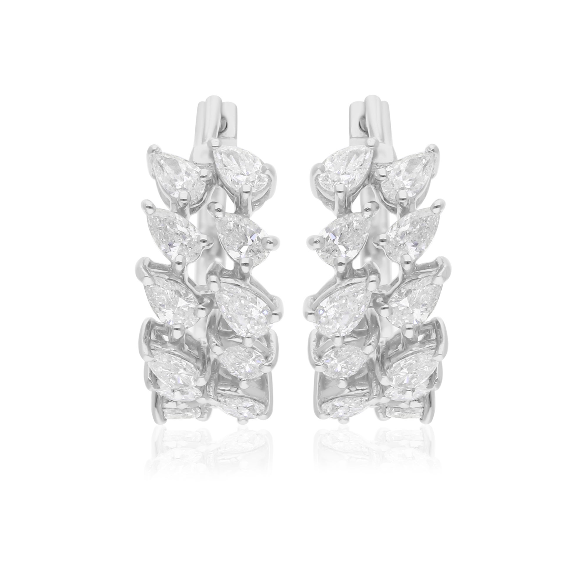 Pendientes de diamantes pera naturales de 1,37 quilates, claridad SI y color HI, oro blanco de 14 quilates